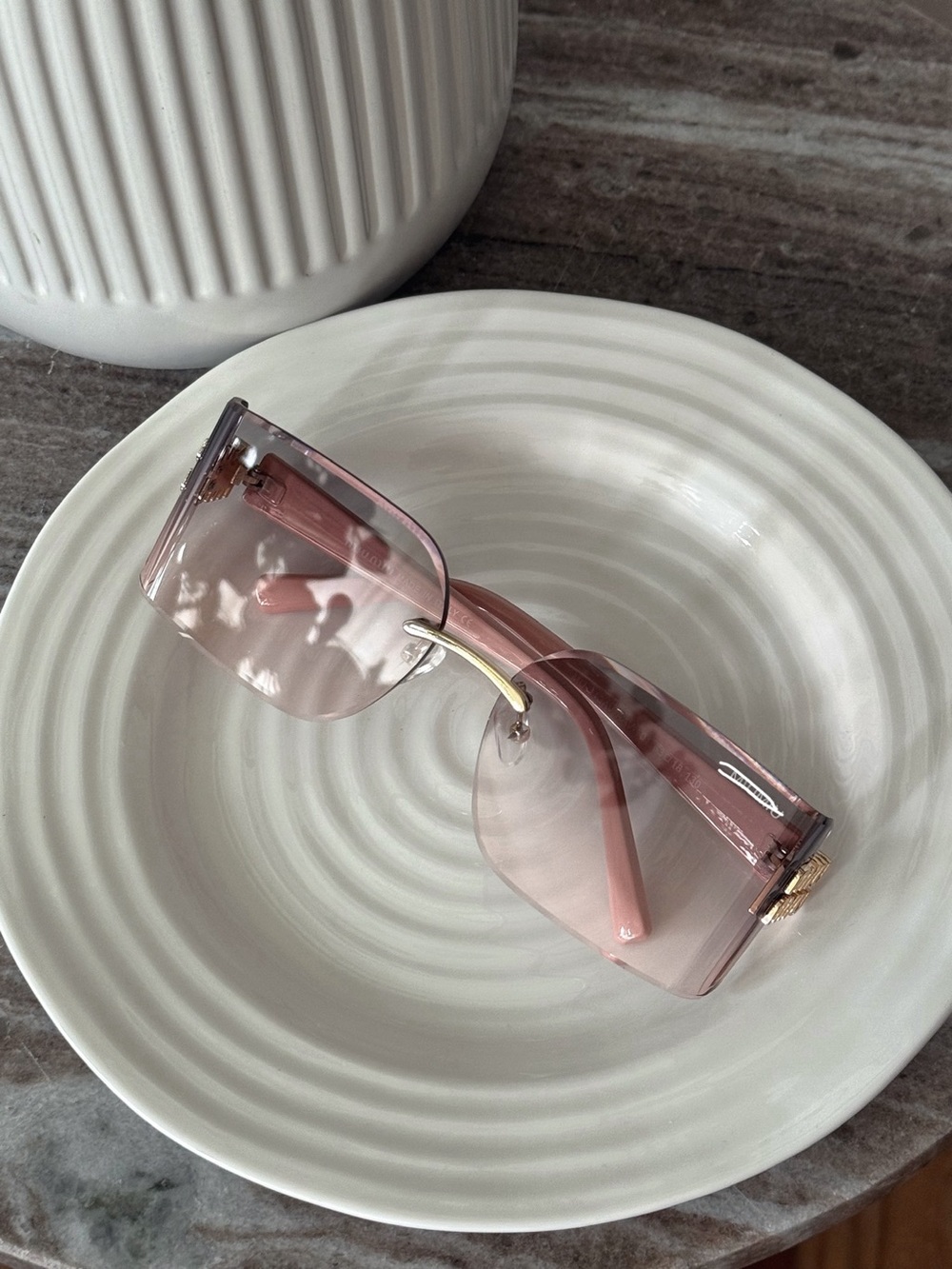 Pink Gradient Rimless Shield Sunglasses - Picture 2 of 5